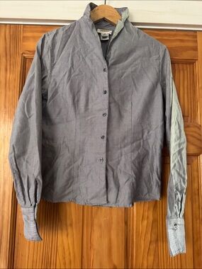 Talbots dk gray white tweed patterned button down